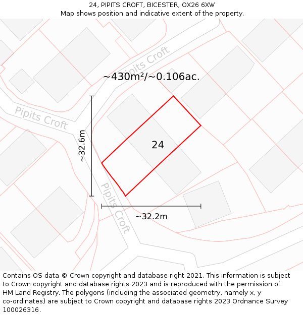 24, PIPITS CROFT, BICESTER, OX26 6XW: Plot and title map