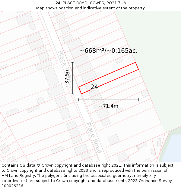 24, PLACE ROAD, COWES, PO31 7UA: Plot and title map