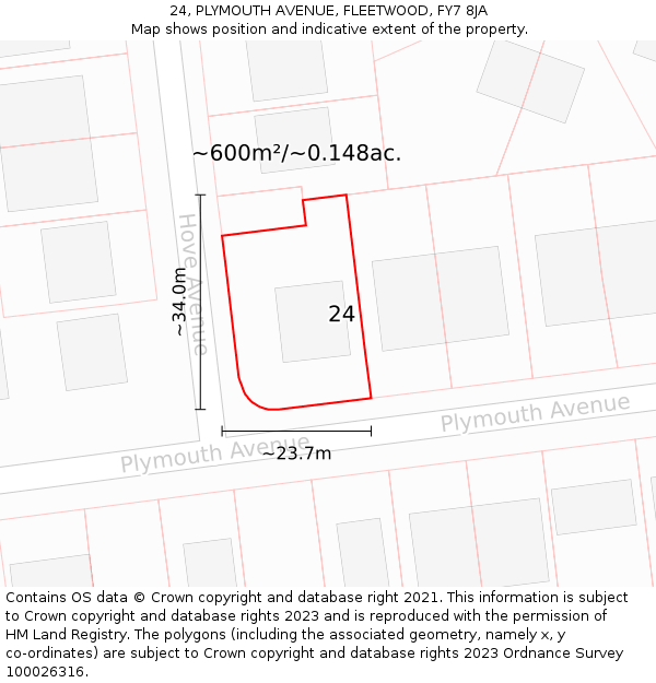 24, PLYMOUTH AVENUE, FLEETWOOD, FY7 8JA: Plot and title map