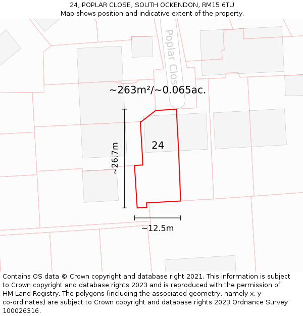 24, POPLAR CLOSE, SOUTH OCKENDON, RM15 6TU: Plot and title map