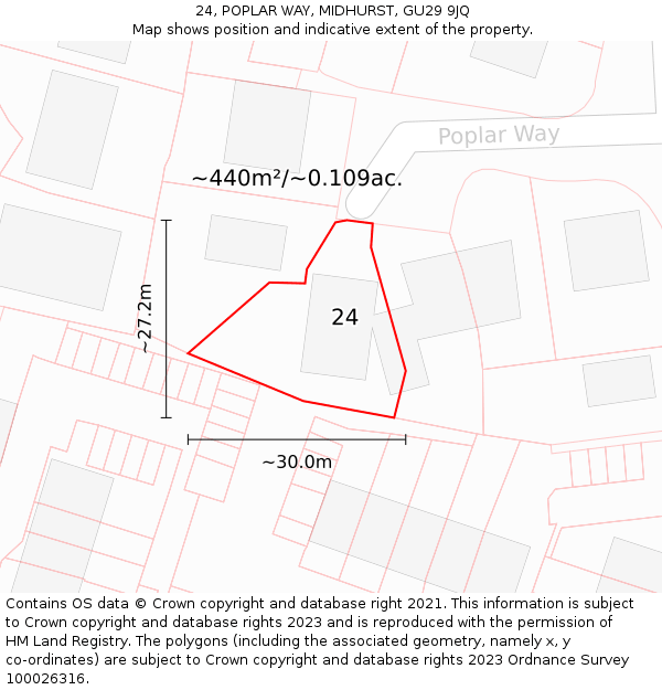 24, POPLAR WAY, MIDHURST, GU29 9JQ: Plot and title map