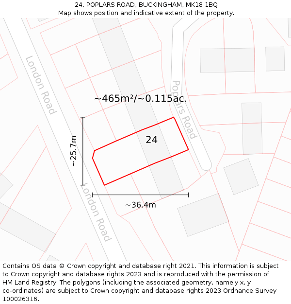 24, POPLARS ROAD, BUCKINGHAM, MK18 1BQ: Plot and title map