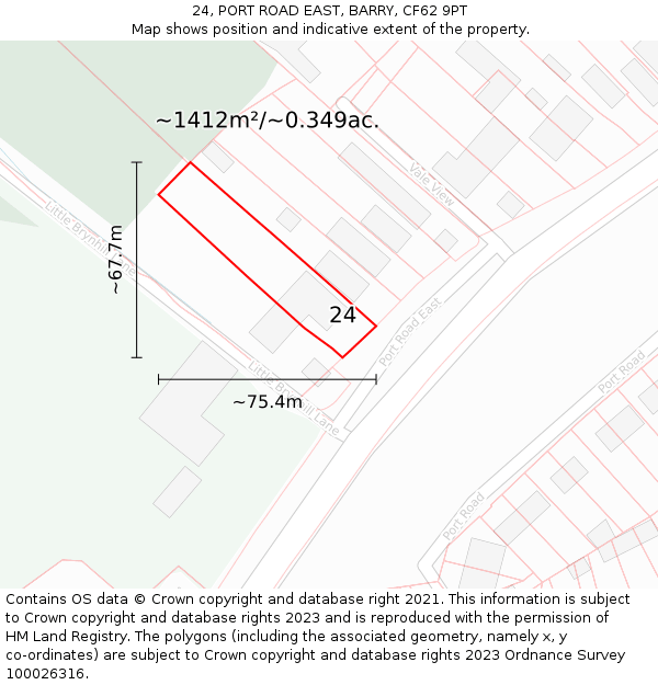 24, PORT ROAD EAST, BARRY, CF62 9PT: Plot and title map