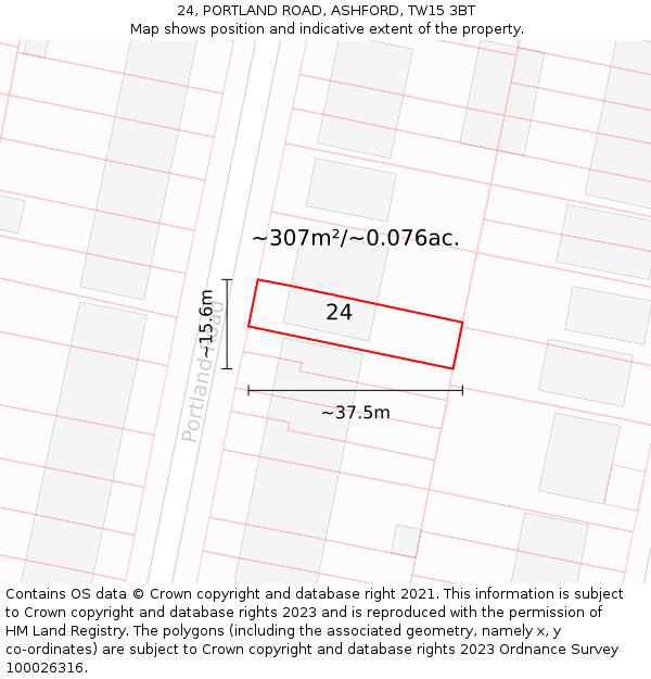 24, PORTLAND ROAD, ASHFORD, TW15 3BT: Plot and title map