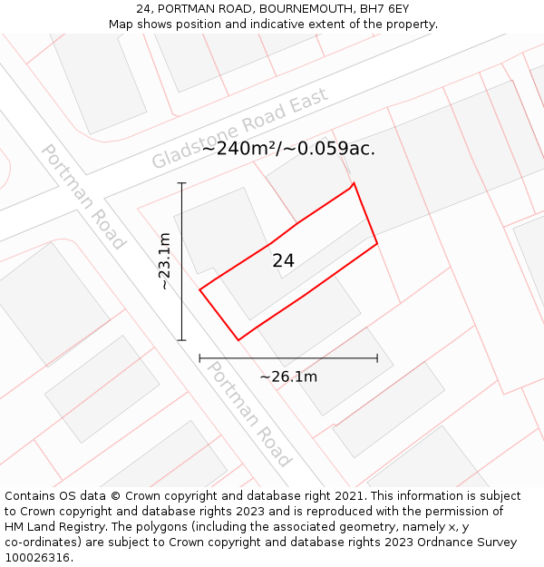 24, PORTMAN ROAD, BOURNEMOUTH, BH7 6EY: Plot and title map