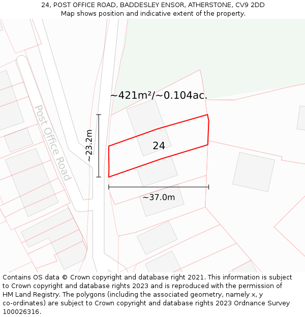 24, POST OFFICE ROAD, BADDESLEY ENSOR, ATHERSTONE, CV9 2DD: Plot and title map