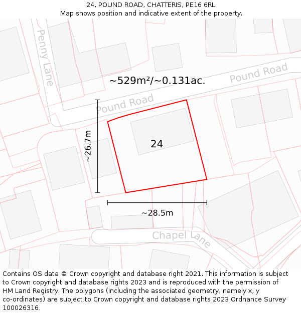 24, POUND ROAD, CHATTERIS, PE16 6RL: Plot and title map