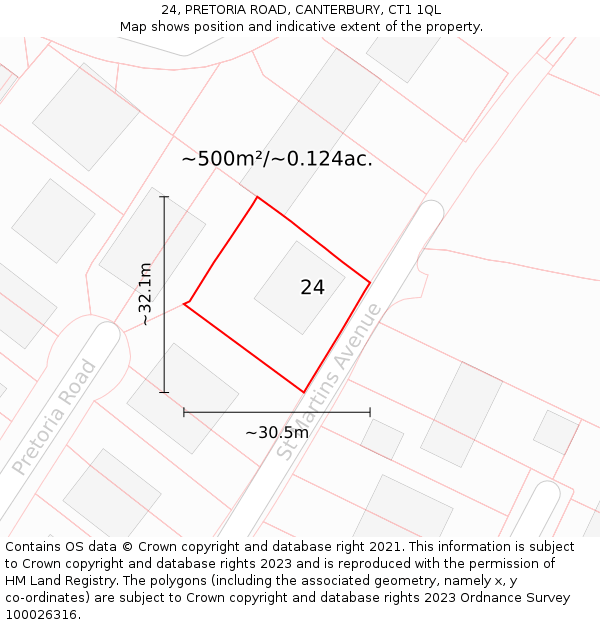 24, PRETORIA ROAD, CANTERBURY, CT1 1QL: Plot and title map