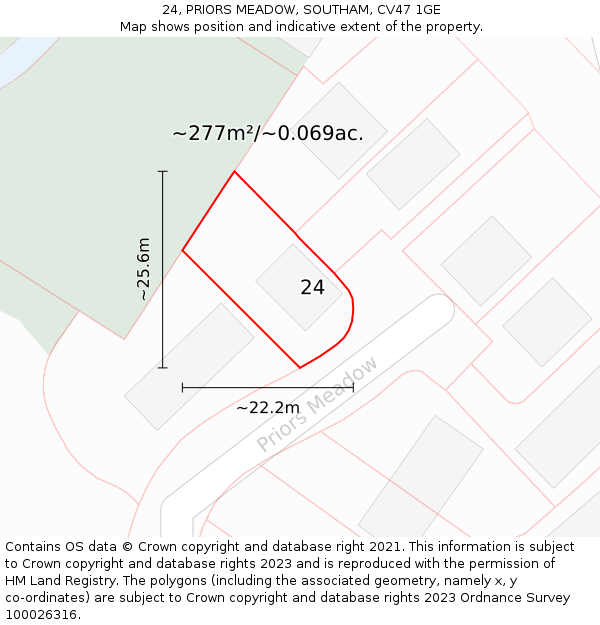 24, PRIORS MEADOW, SOUTHAM, CV47 1GE: Plot and title map