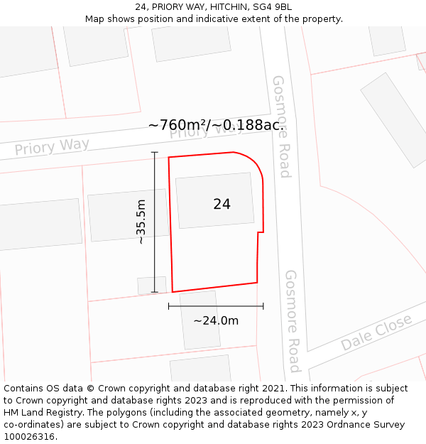 24, PRIORY WAY, HITCHIN, SG4 9BL: Plot and title map