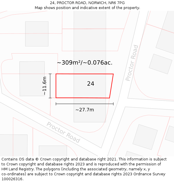 24, PROCTOR ROAD, NORWICH, NR6 7PG: Plot and title map