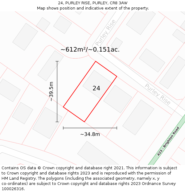 24, PURLEY RISE, PURLEY, CR8 3AW: Plot and title map