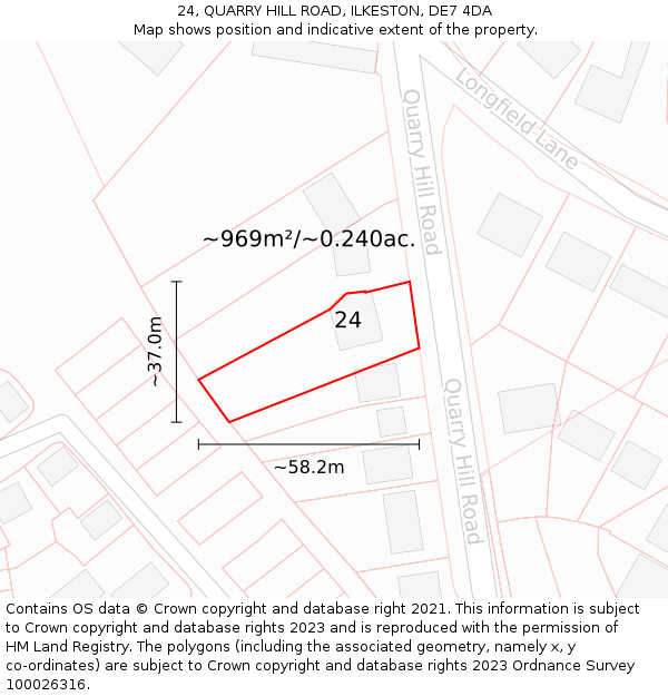 24, QUARRY HILL ROAD, ILKESTON, DE7 4DA: Plot and title map