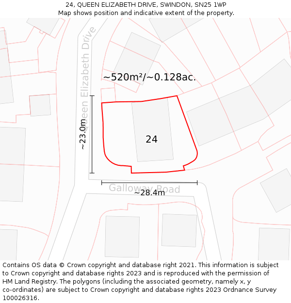 24, QUEEN ELIZABETH DRIVE, SWINDON, SN25 1WP: Plot and title map