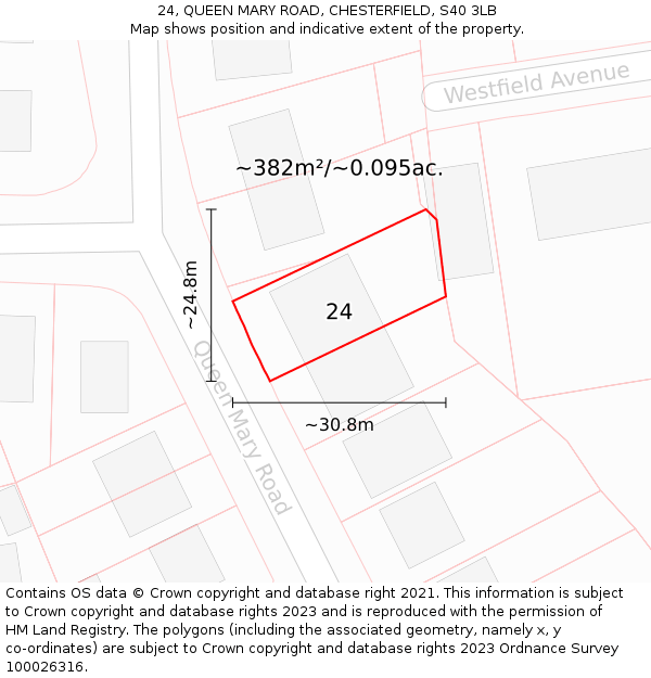 24, QUEEN MARY ROAD, CHESTERFIELD, S40 3LB: Plot and title map