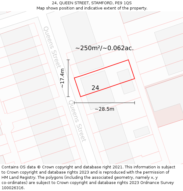 24, QUEEN STREET, STAMFORD, PE9 1QS: Plot and title map