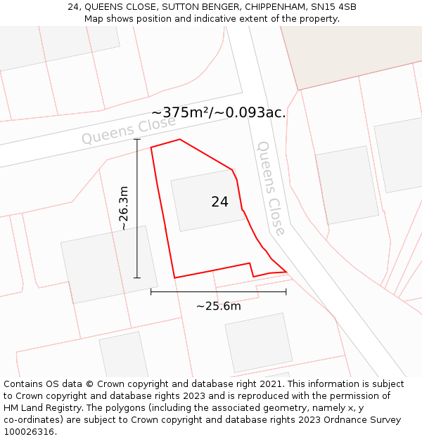 24, QUEENS CLOSE, SUTTON BENGER, CHIPPENHAM, SN15 4SB: Plot and title map