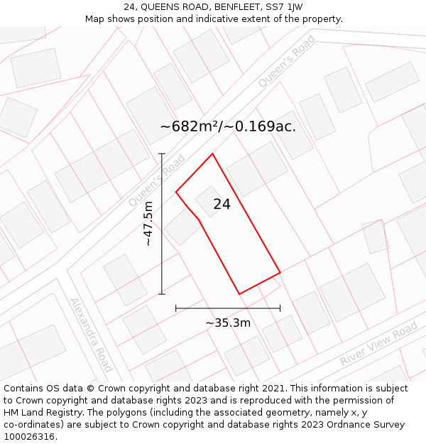 24, QUEENS ROAD, BENFLEET, SS7 1JW: Plot and title map