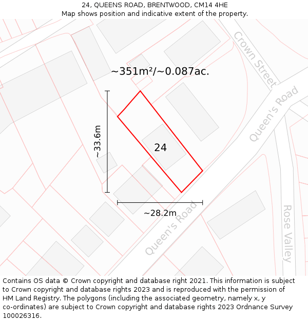 24, QUEENS ROAD, BRENTWOOD, CM14 4HE: Plot and title map