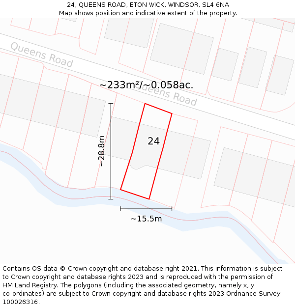 24, QUEENS ROAD, ETON WICK, WINDSOR, SL4 6NA: Plot and title map