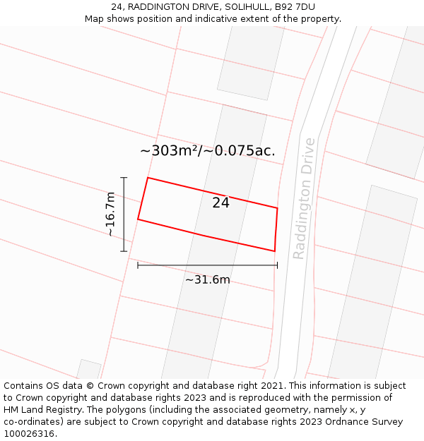 24, RADDINGTON DRIVE, SOLIHULL, B92 7DU: Plot and title map