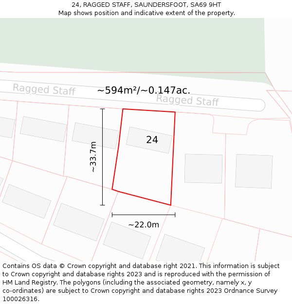 24, RAGGED STAFF, SAUNDERSFOOT, SA69 9HT: Plot and title map