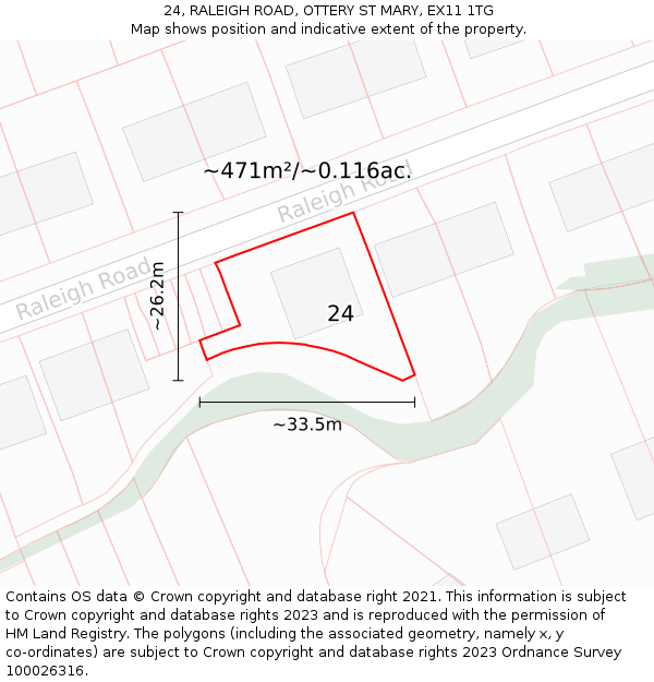 24, RALEIGH ROAD, OTTERY ST MARY, EX11 1TG: Plot and title map