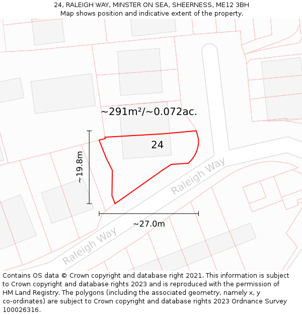 24, RALEIGH WAY, MINSTER ON SEA, SHEERNESS, ME12 3BH: Plot and title map