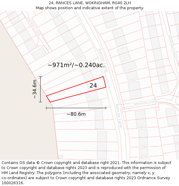 24, RANCES LANE, WOKINGHAM, RG40 2LH: Plot and title map