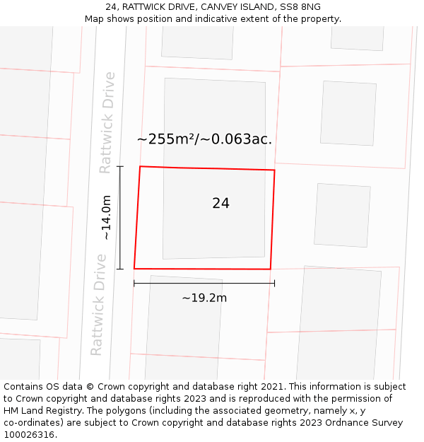 24, RATTWICK DRIVE, CANVEY ISLAND, SS8 8NG: Plot and title map