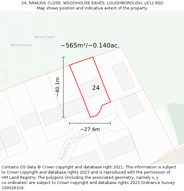 24, RAWLINS CLOSE, WOODHOUSE EAVES, LOUGHBOROUGH, LE12 8SD: Plot and title map