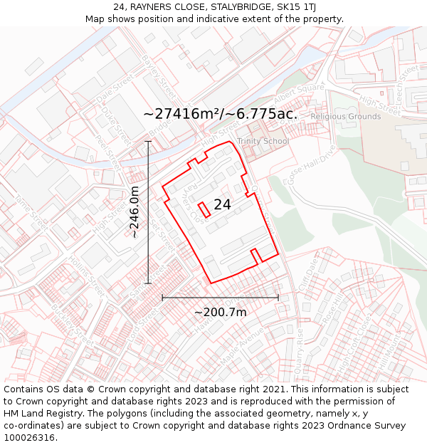 24, RAYNERS CLOSE, STALYBRIDGE, SK15 1TJ: Plot and title map