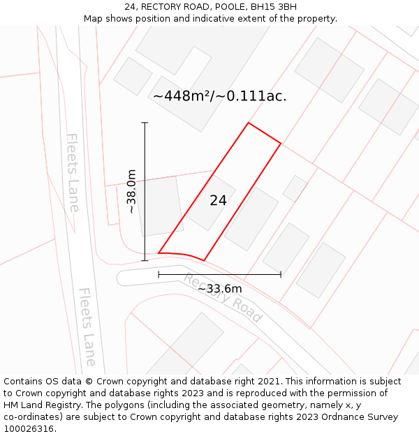 24, RECTORY ROAD, POOLE, BH15 3BH: Plot and title map