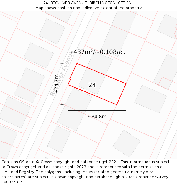 24, RECULVER AVENUE, BIRCHINGTON, CT7 9NU: Plot and title map