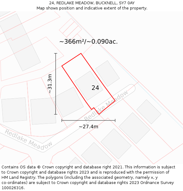 24, REDLAKE MEADOW, BUCKNELL, SY7 0AY: Plot and title map