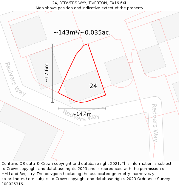 24, REDVERS WAY, TIVERTON, EX16 6XL: Plot and title map