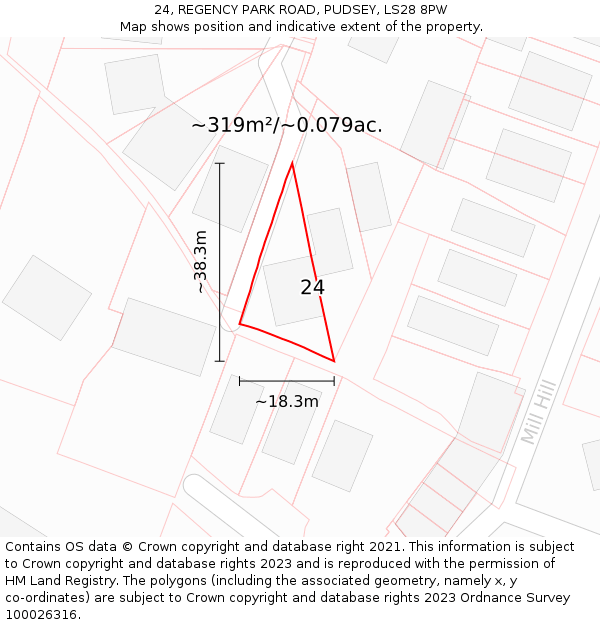 24, REGENCY PARK ROAD, PUDSEY, LS28 8PW: Plot and title map