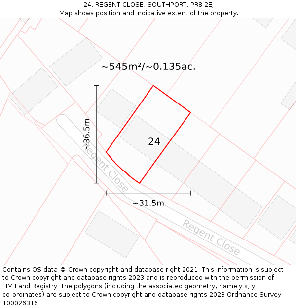 24, REGENT CLOSE, SOUTHPORT, PR8 2EJ: Plot and title map