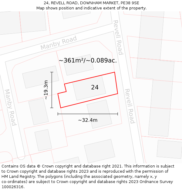 24, REVELL ROAD, DOWNHAM MARKET, PE38 9SE: Plot and title map