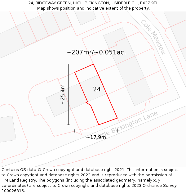 24, RIDGEWAY GREEN, HIGH BICKINGTON, UMBERLEIGH, EX37 9EL: Plot and title map