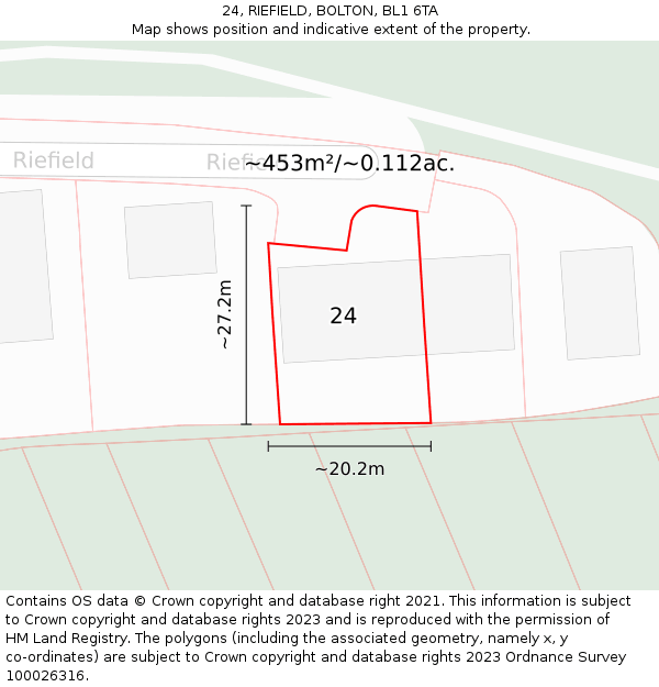 24, RIEFIELD, BOLTON, BL1 6TA: Plot and title map