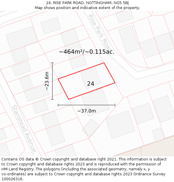 24, RISE PARK ROAD, NOTTINGHAM, NG5 5BJ: Plot and title map