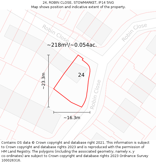 24, ROBIN CLOSE, STOWMARKET, IP14 5NG: Plot and title map