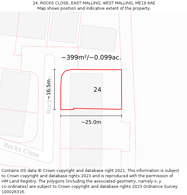 24, ROCKS CLOSE, EAST MALLING, WEST MALLING, ME19 6AE: Plot and title map