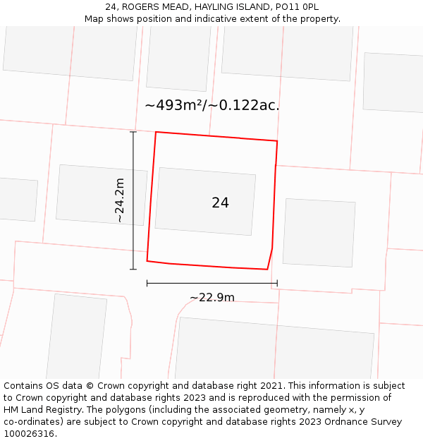 24, ROGERS MEAD, HAYLING ISLAND, PO11 0PL: Plot and title map