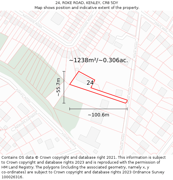 24, ROKE ROAD, KENLEY, CR8 5DY: Plot and title map