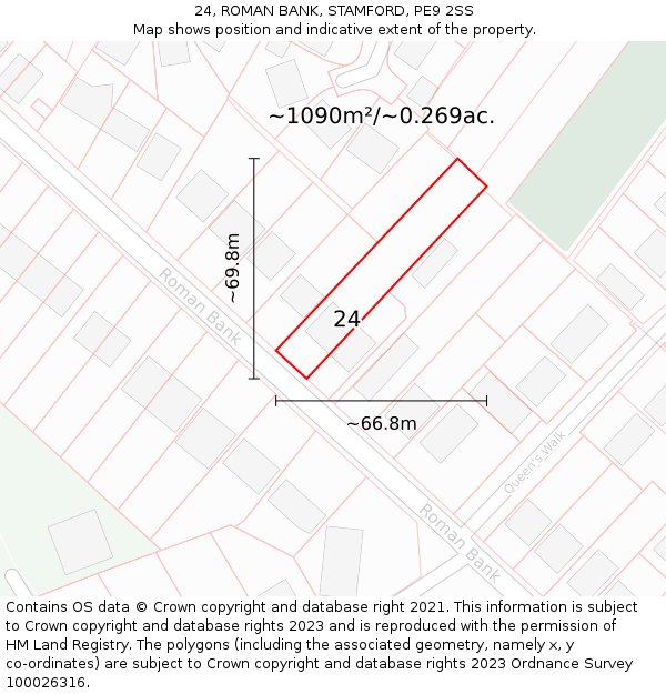 24, ROMAN BANK, STAMFORD, PE9 2SS: Plot and title map