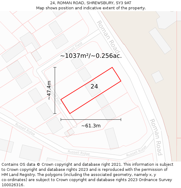 24, ROMAN ROAD, SHREWSBURY, SY3 9AT: Plot and title map