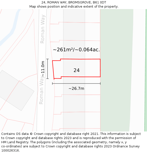 24, ROMAN WAY, BROMSGROVE, B61 0DT: Plot and title map