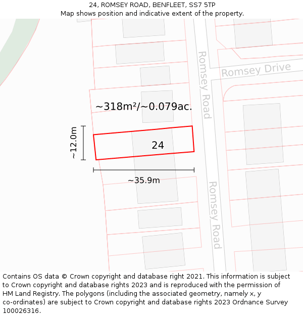 24, ROMSEY ROAD, BENFLEET, SS7 5TP: Plot and title map